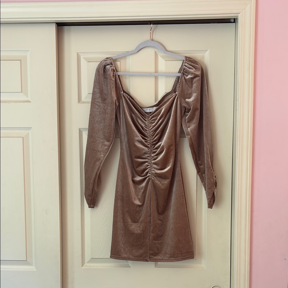 Astr Blush Nude Velvet Cocktail Dress Long Sleeve